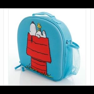 Peanuts Kids Blue Lunch Bag with Red Snoopy Doghouse and Yellow Woodstock